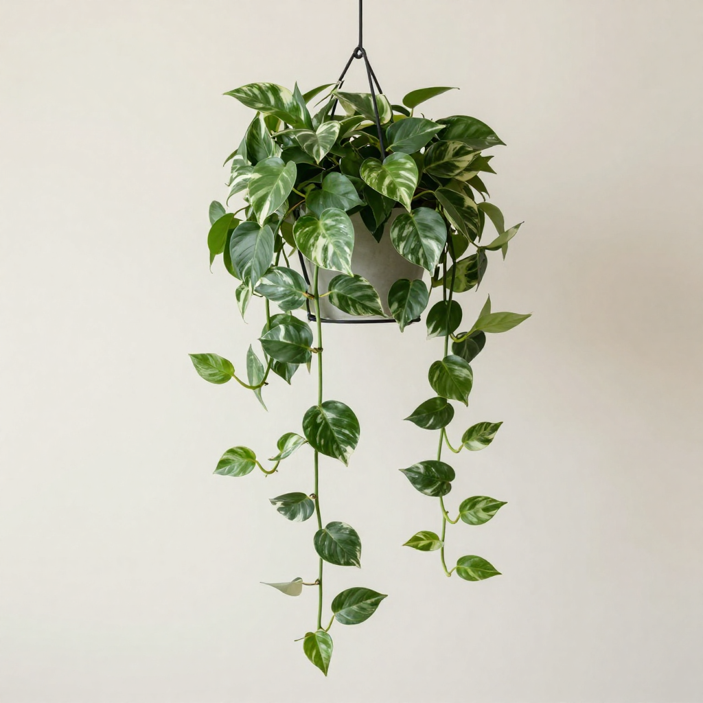 Marble Queen Pothos with variegated leaves